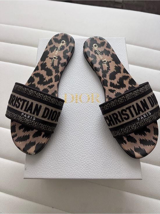 Dior Shoes - Dior Leopard Print Slide Sandals in Black and Beige